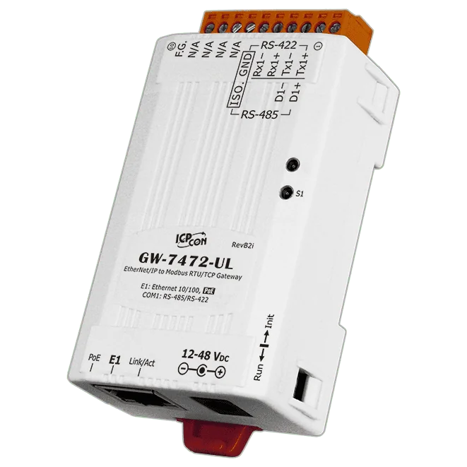 GW-7472-UL EtherNet/IP to Modbus RTU/TCP Gateway, PoE, 1 RS-422/485