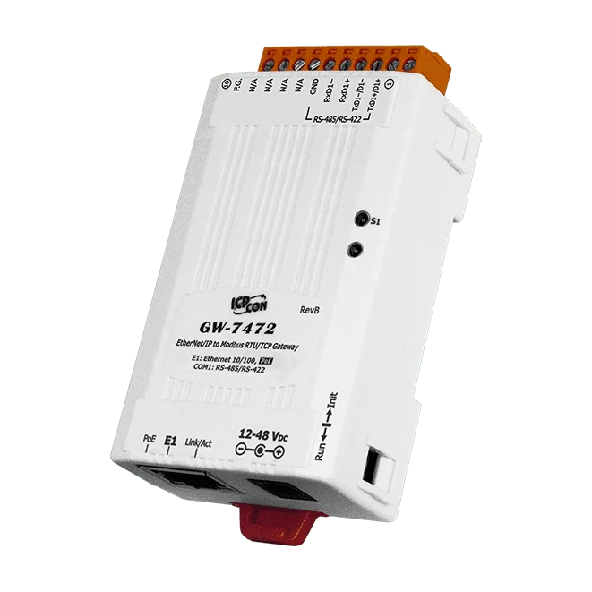 GW-7472 EtherNet/IP to Modbus RTU/TCP Gateway, PoE, 1x RS-422/485